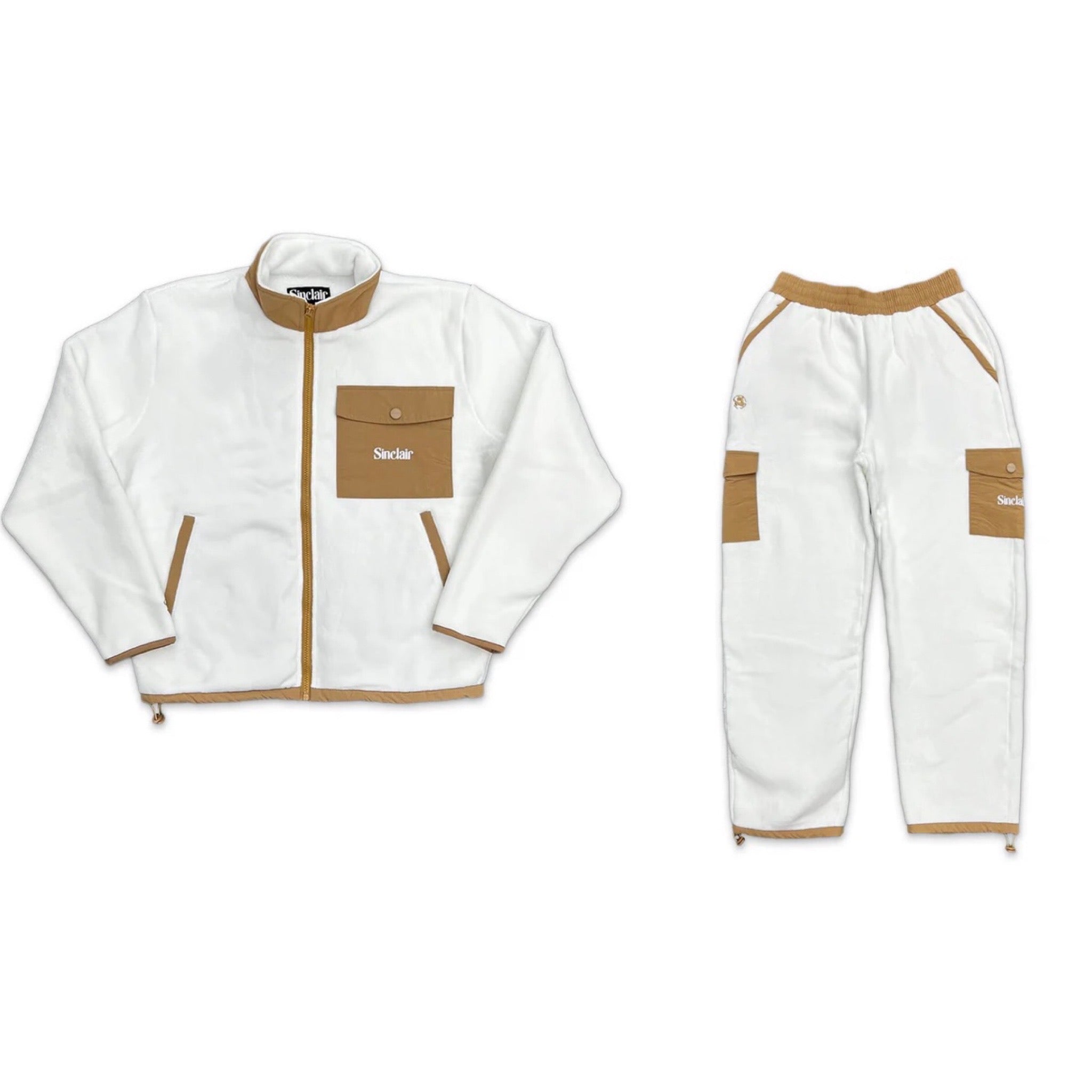 SINCLAIR  CARGO POCKET FLEECE ZIP UP JACKET OFF WHITE