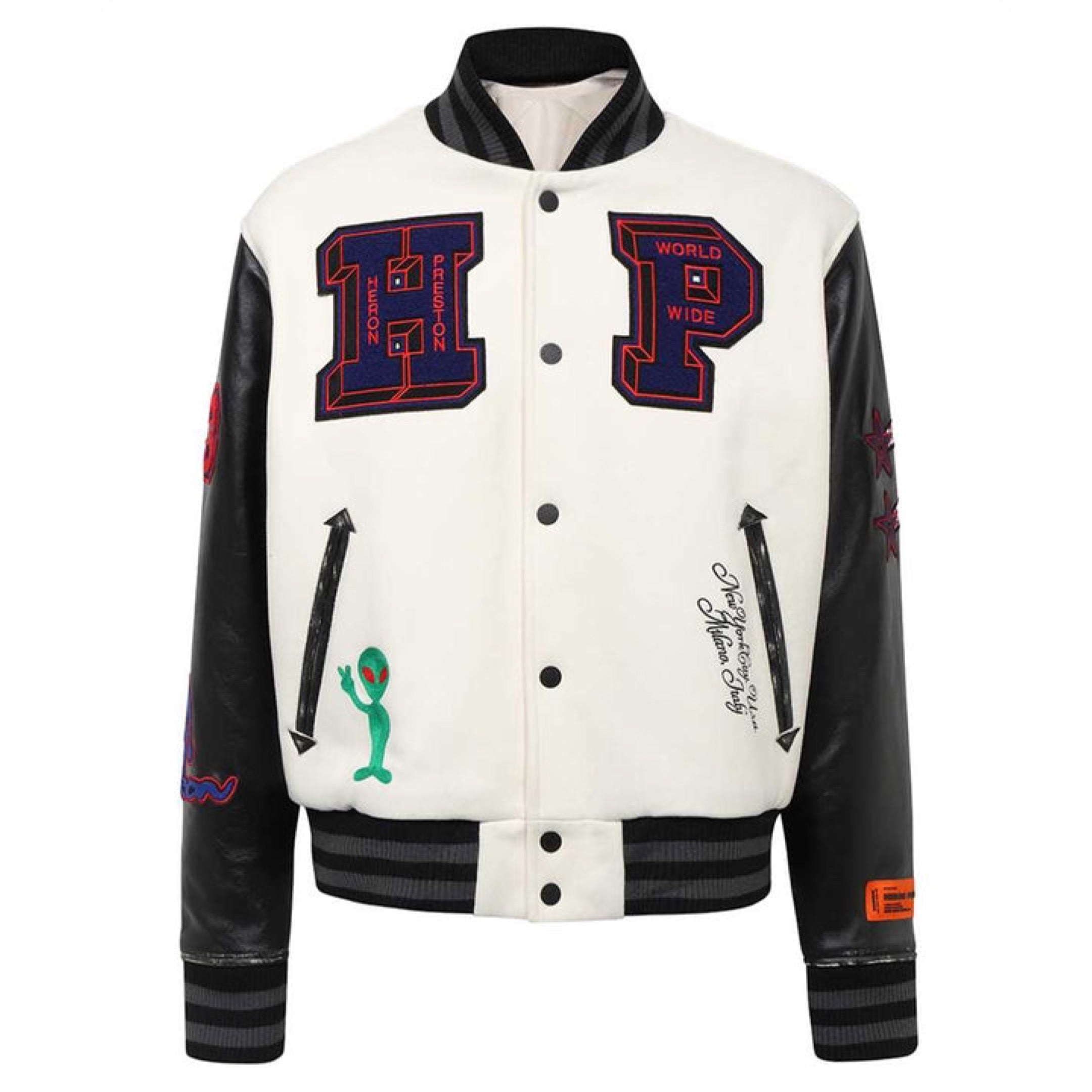 HERON PRESTON HP PATCHES VARSITY IVORY RED JACKET