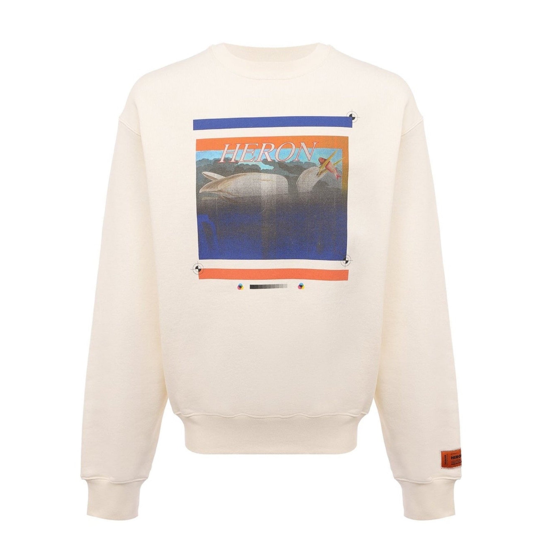 HERON PRESTON MISPRINTED HERON CREWNECK WHITE NAVY