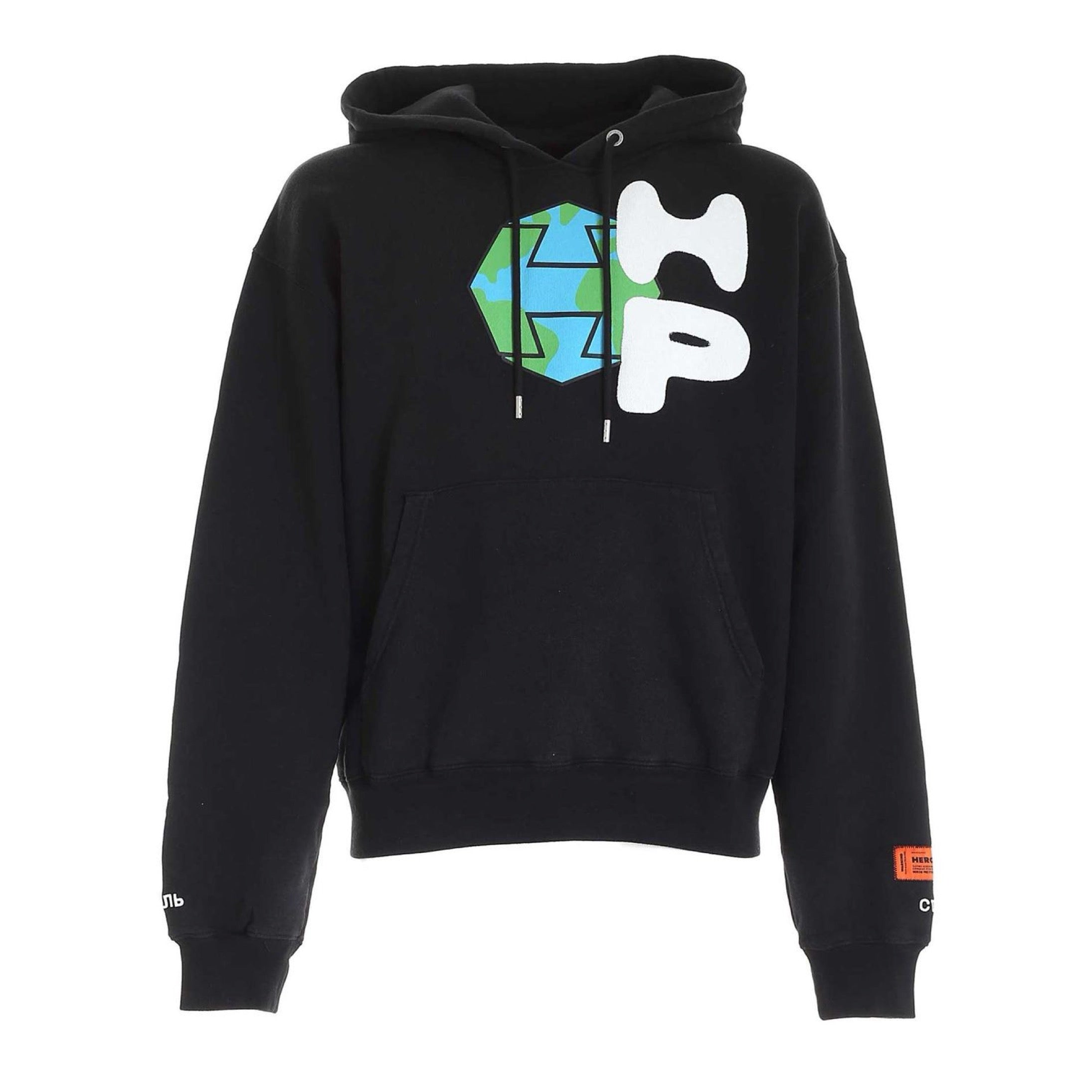 HERON PRESTON SPRAY GLOBE BLACK WHITE HOODIE