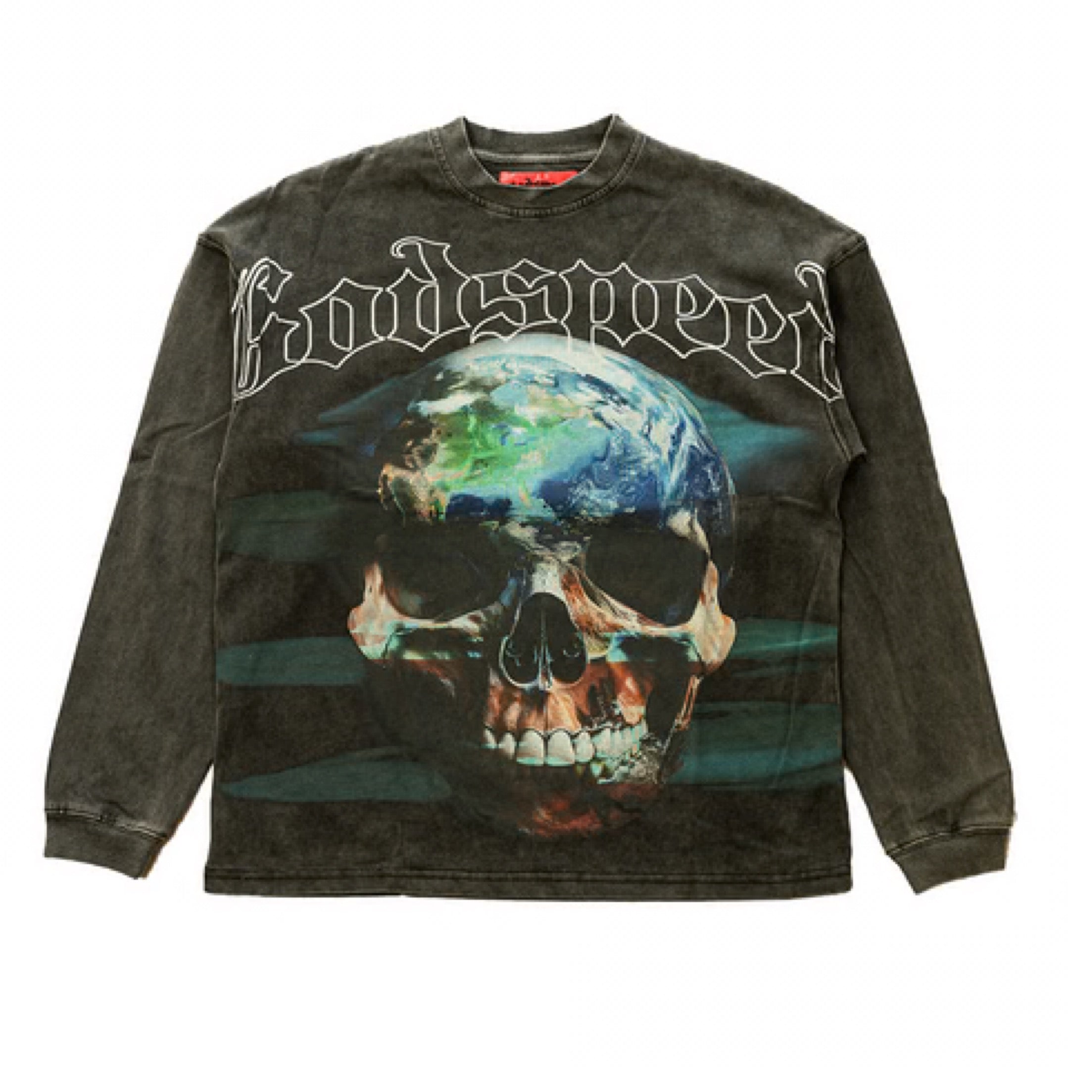 GODSPEED Earth Skull LS T-Shirt Dark Wash