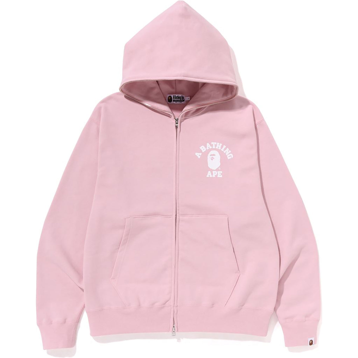 A BATHING APE COLLEGE RELAXED FIT FULL ZIP HOODIE BABY PINK
