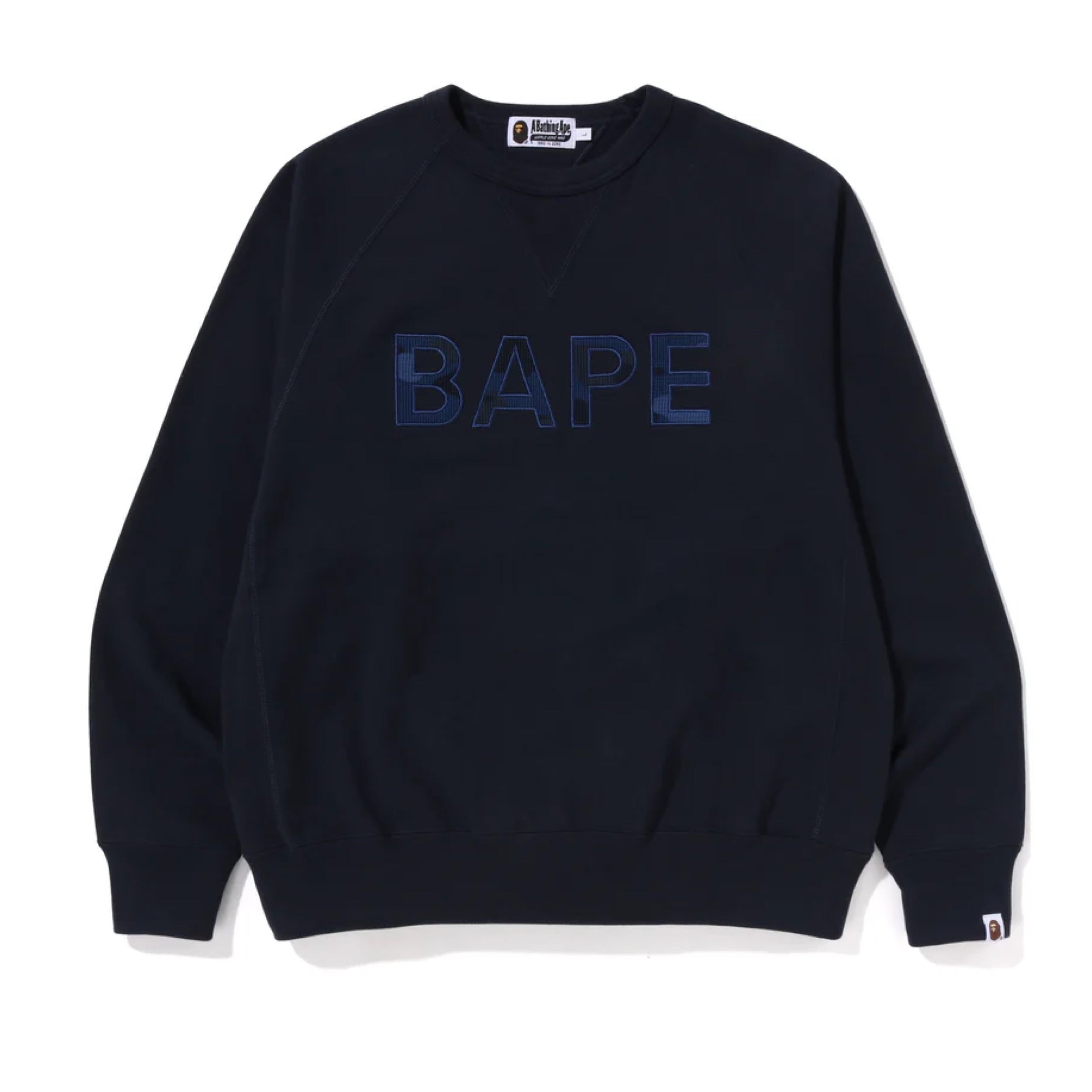 A BATHING APE BAPE PATCH RELAXED FIT CREWNECK BLUE