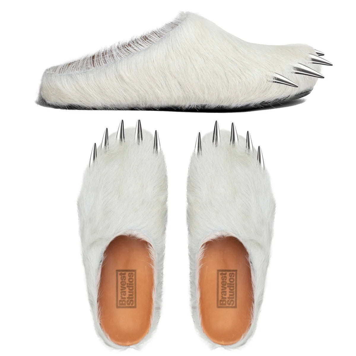 BRAVEST STUDIOS WHITE MULE SLIPPERS