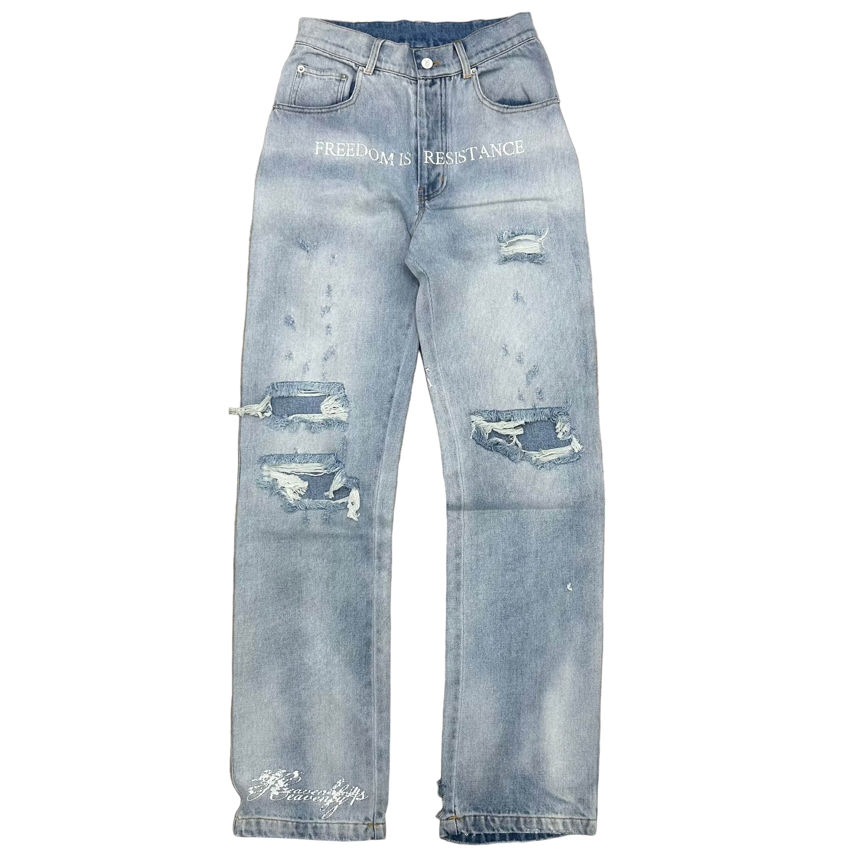 HEAVENLY4S LIGHTWASH DISTRESSED DENIM JEANS
