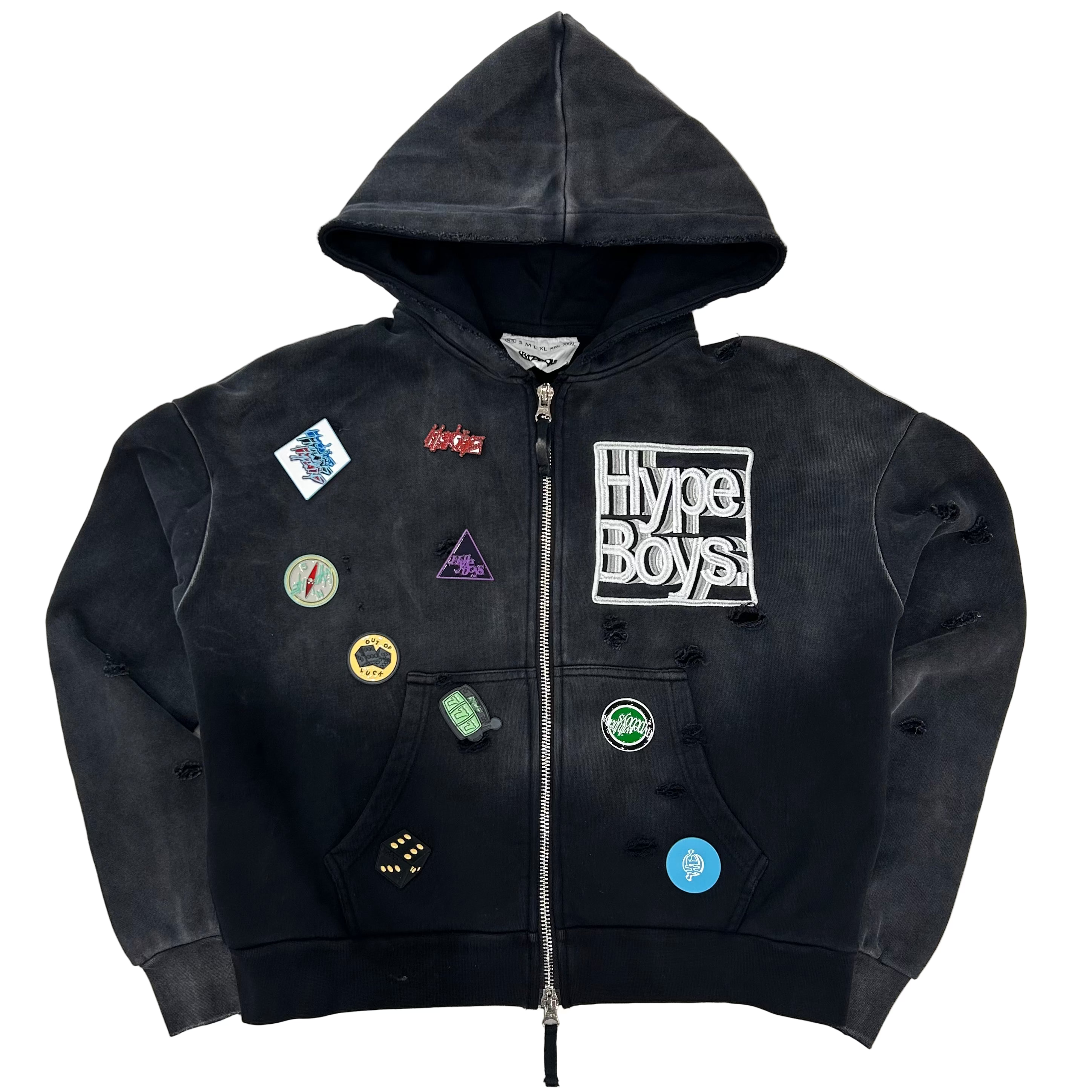 HYPEBOYS DOUBLE ZIP PIN BLACK HOODIE