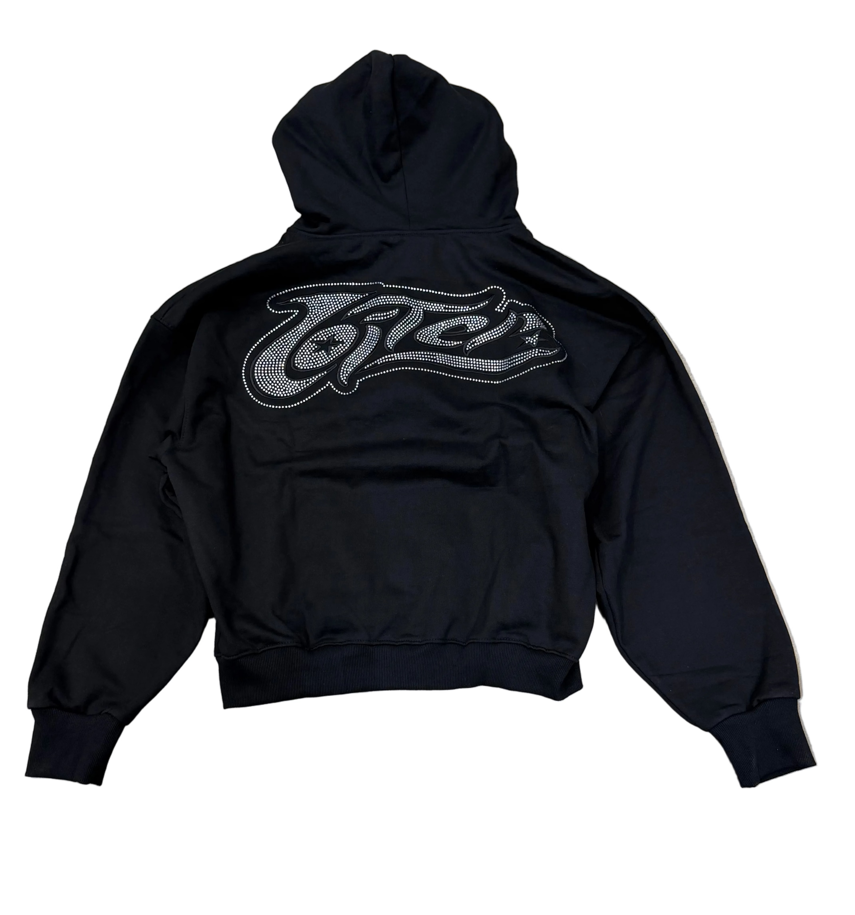 LOITER Silicone Rhinestone Zip Hoodie Black