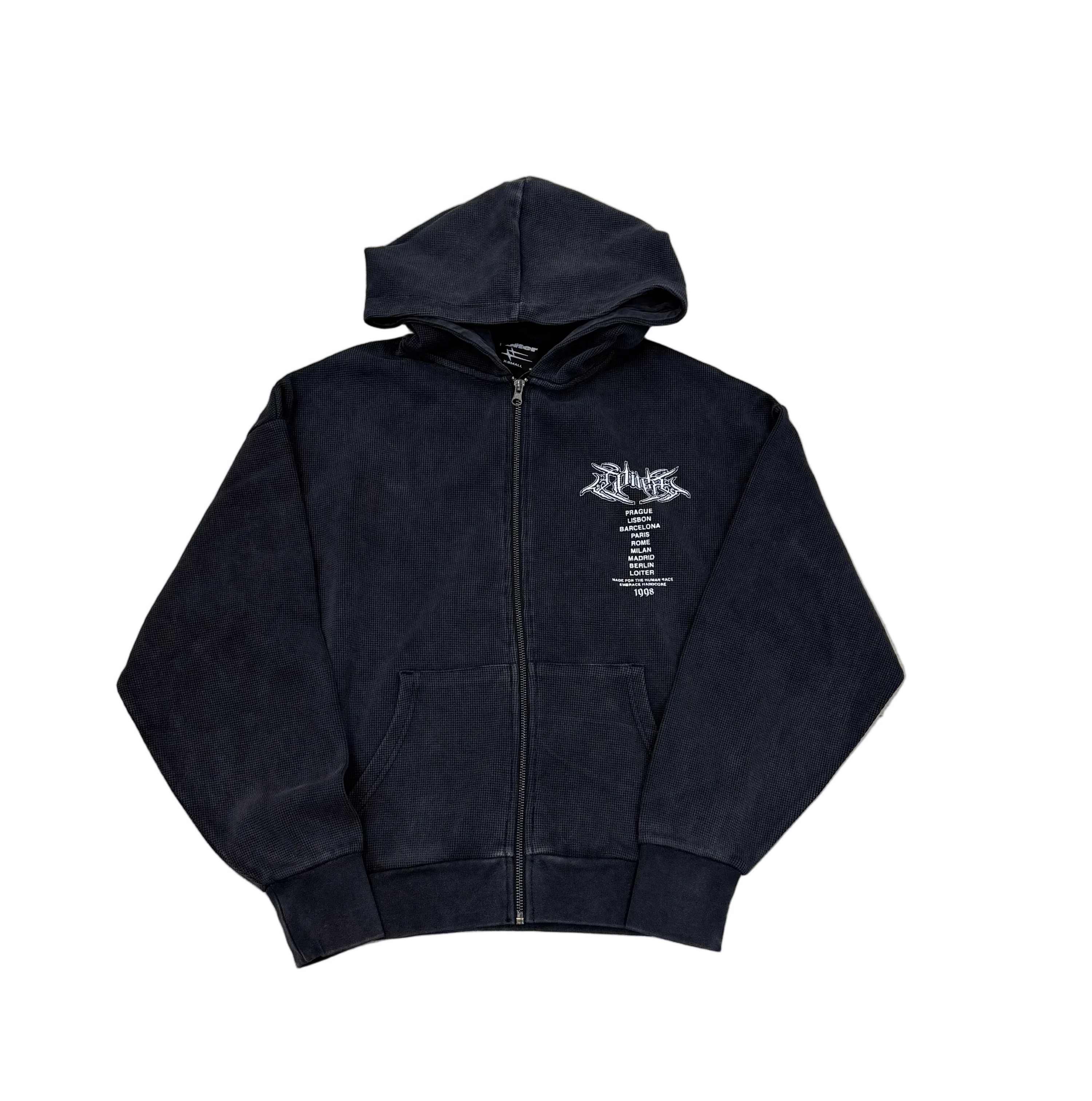 Loiter Waffle Zip Hoodie Black
