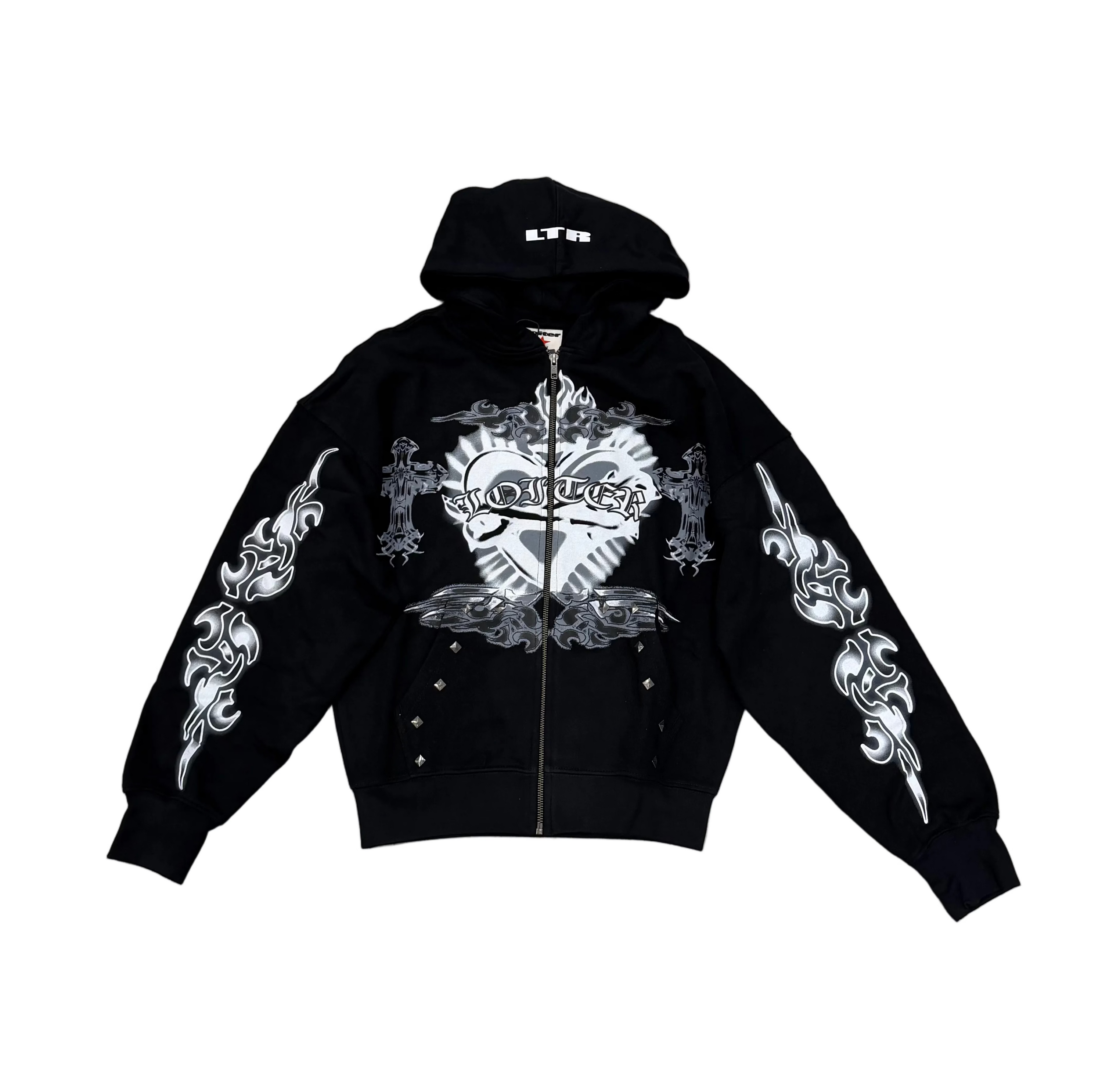 Loiter Hearts Zip Hoodie Black