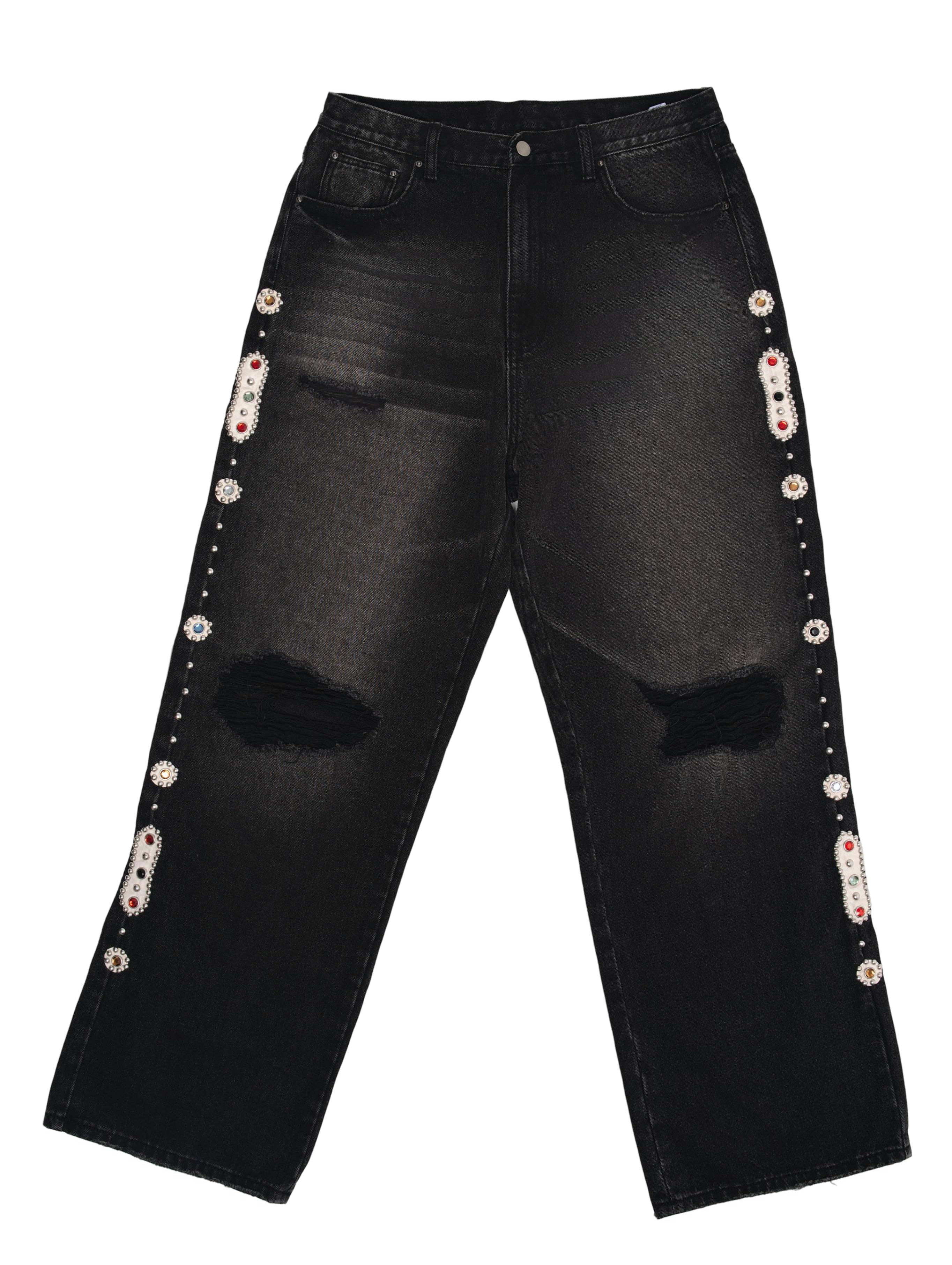 JP SORROWS 15 O.Z. BAGGY EMBELLISHED JEANS