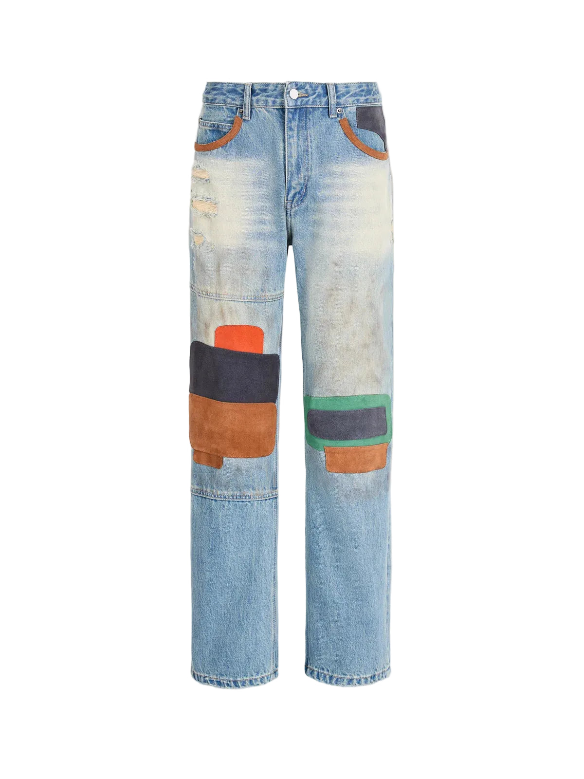 FOUND Leather Patch Jeans in vintage blue