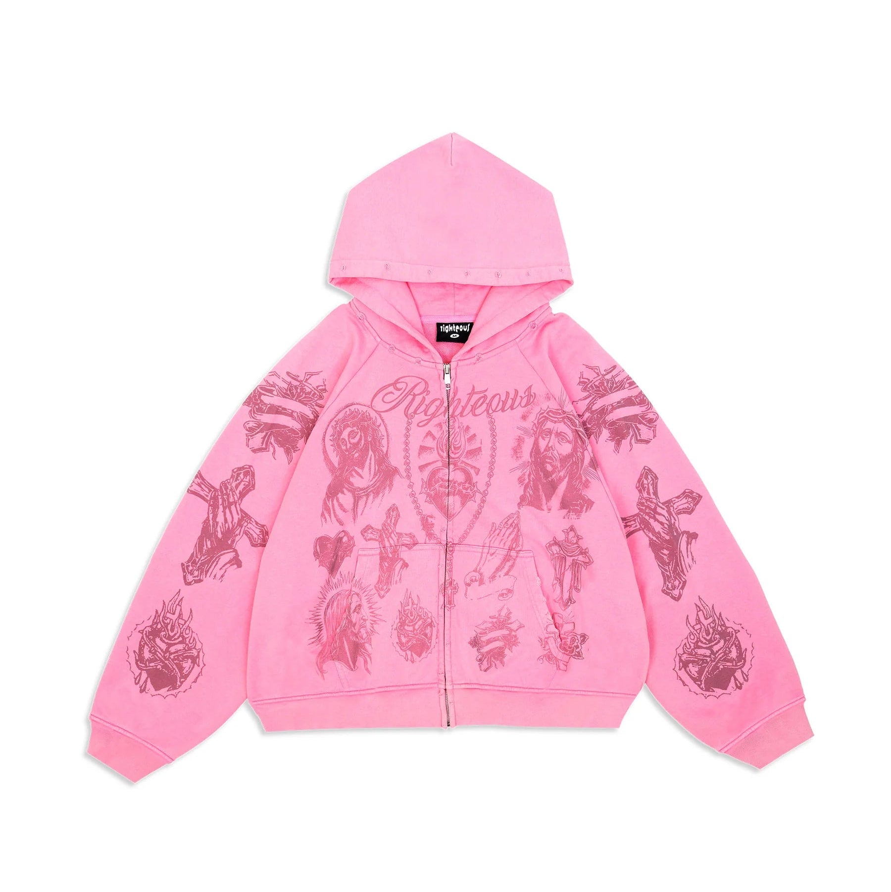 We Are Righteous Tatted Believer Cropped Zip Pink