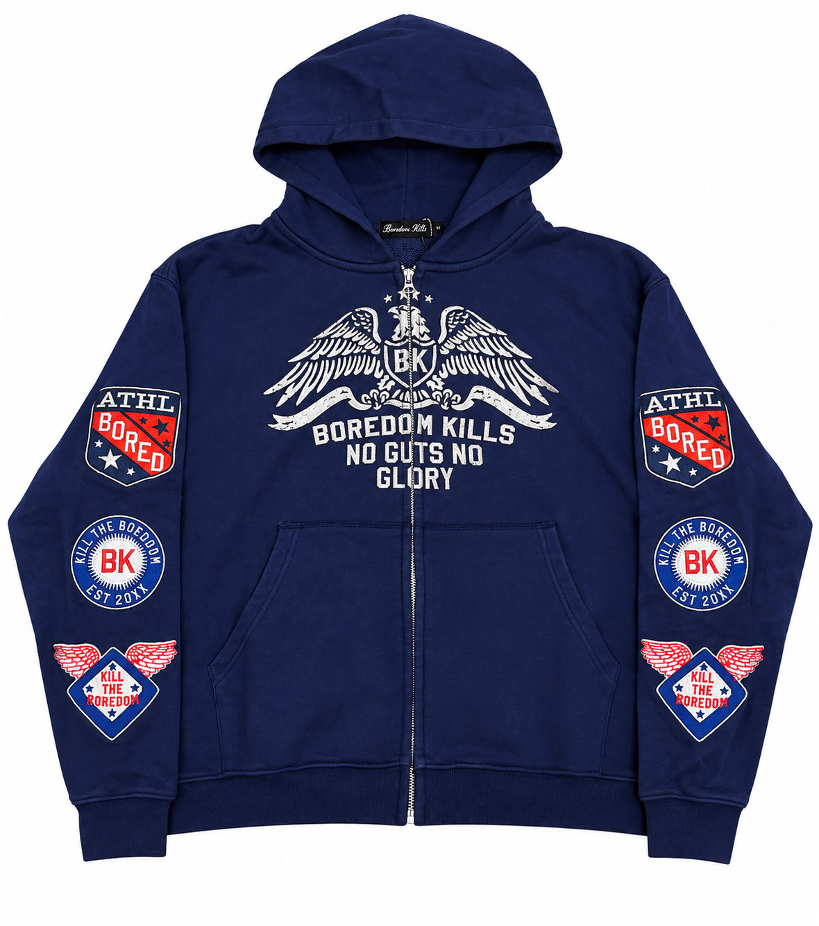 BOREDOM KILLS Boy Scout zip up hoodie navy