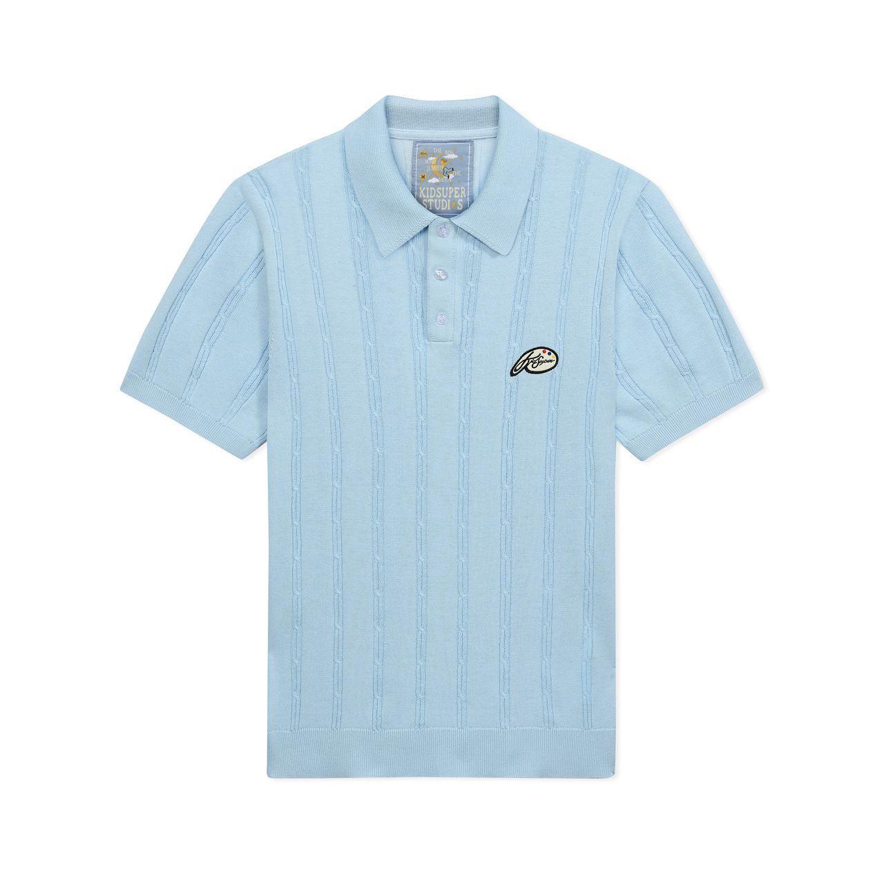 KID SUPER Painters Logo Knit Polo Light Blue
