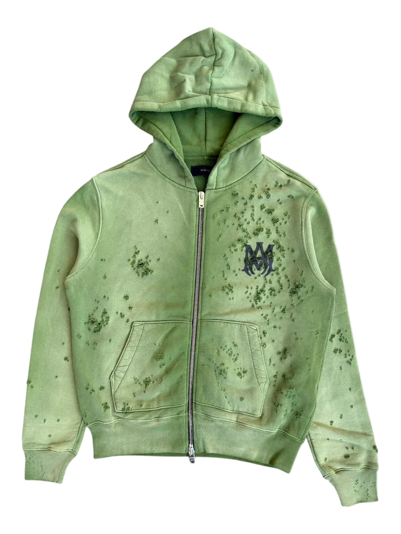 Amiri Green & Black Core Logo Shotgun Zip Up Hoodie