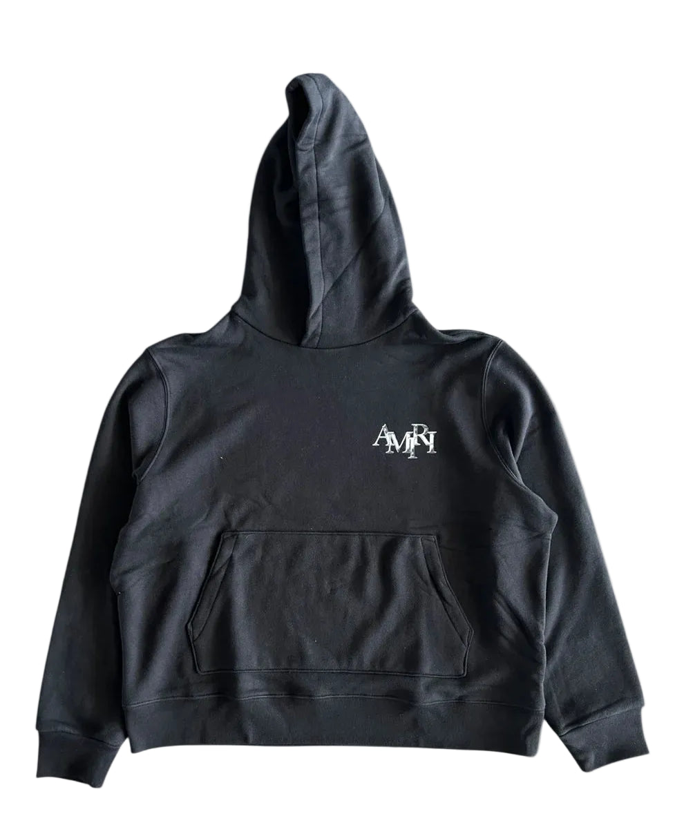 Amiri BlacK Chrome Staggered Logo Hoodie