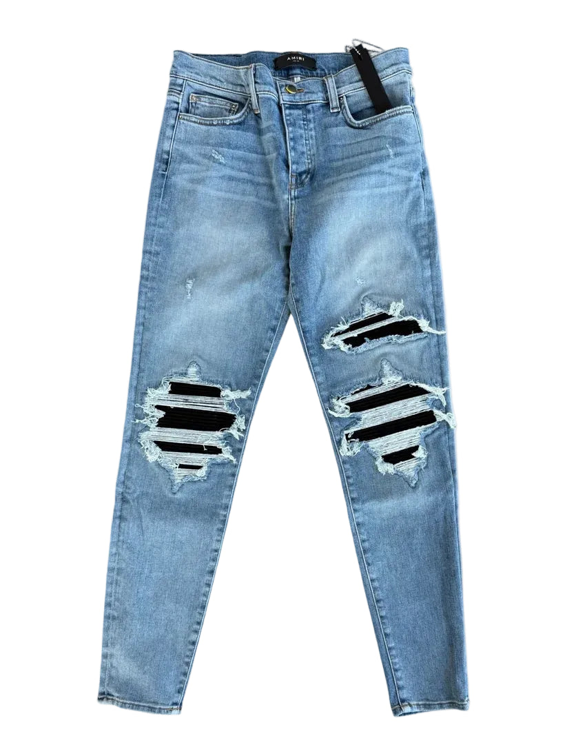 Amiri Stone Indigo & Black Suede Patch MX1 Jeans