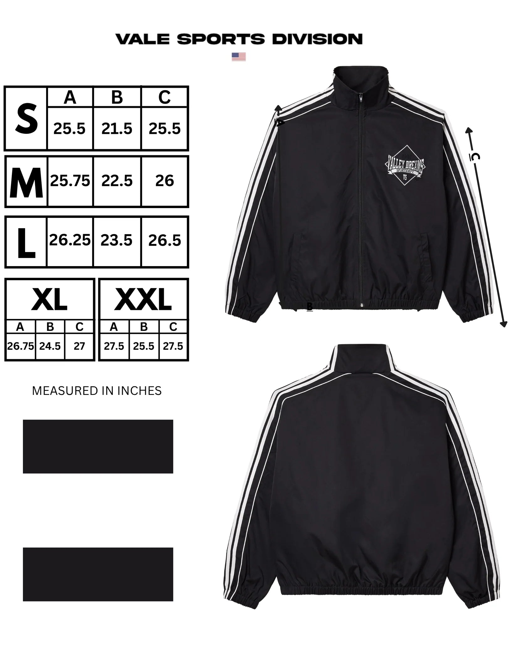 VALE FOREVER | BLACK STRIPE TRACK JACKET