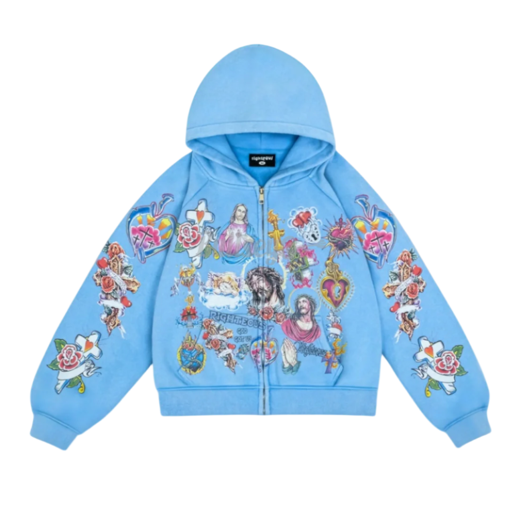 We Are Righteous | "Risen King" Cropped Zip (Baby Blue)