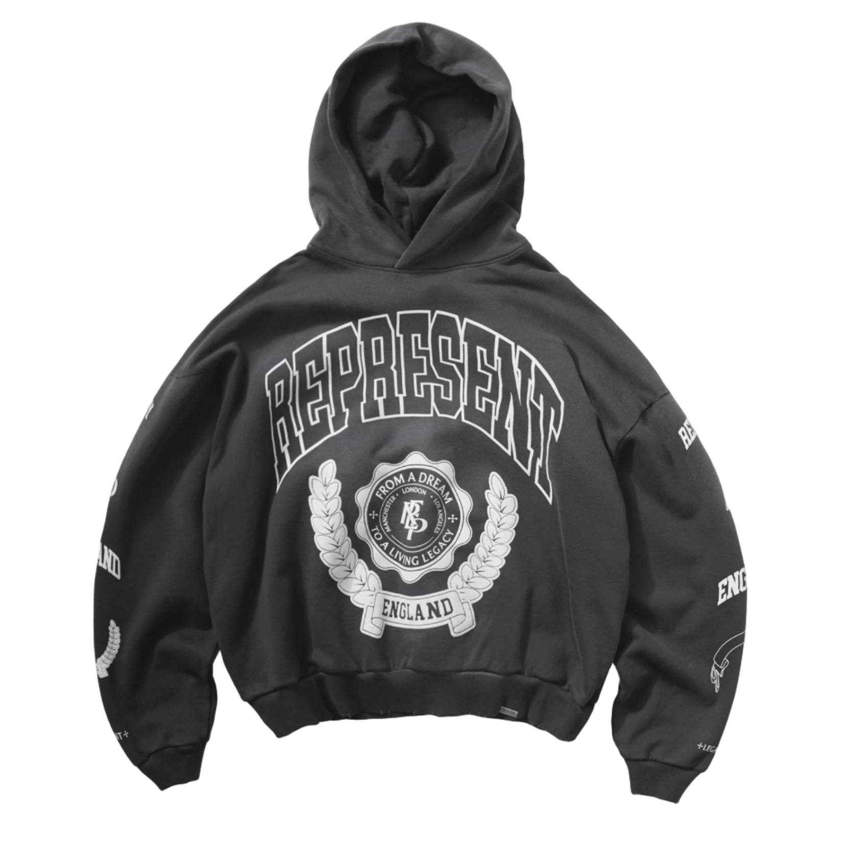 Represent Legacy Crest Hoodie Stained Black