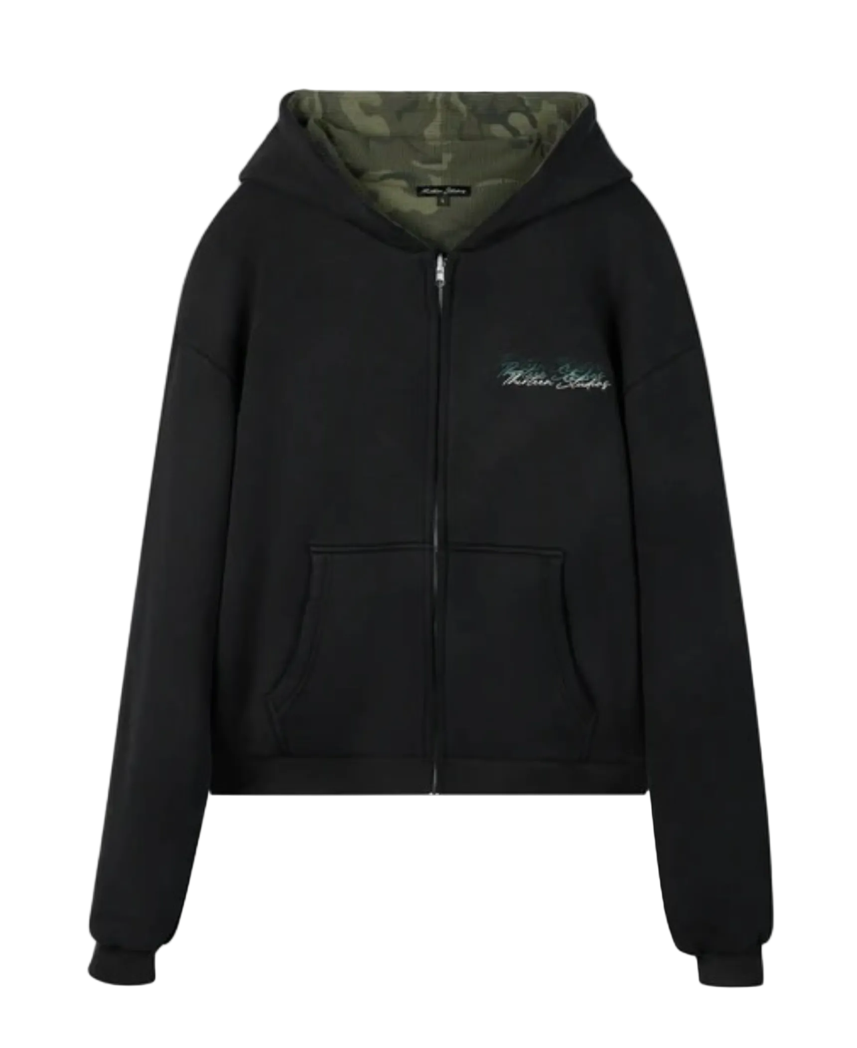 THIRTEEN STUDIOS REVERSIBLE DOUBLE ZIP HOODIE IN BLACK & CAMO