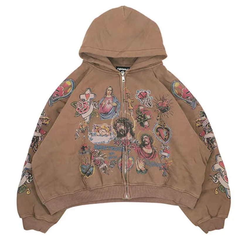 We Are Righteous Risen King Cropped Zip Brown