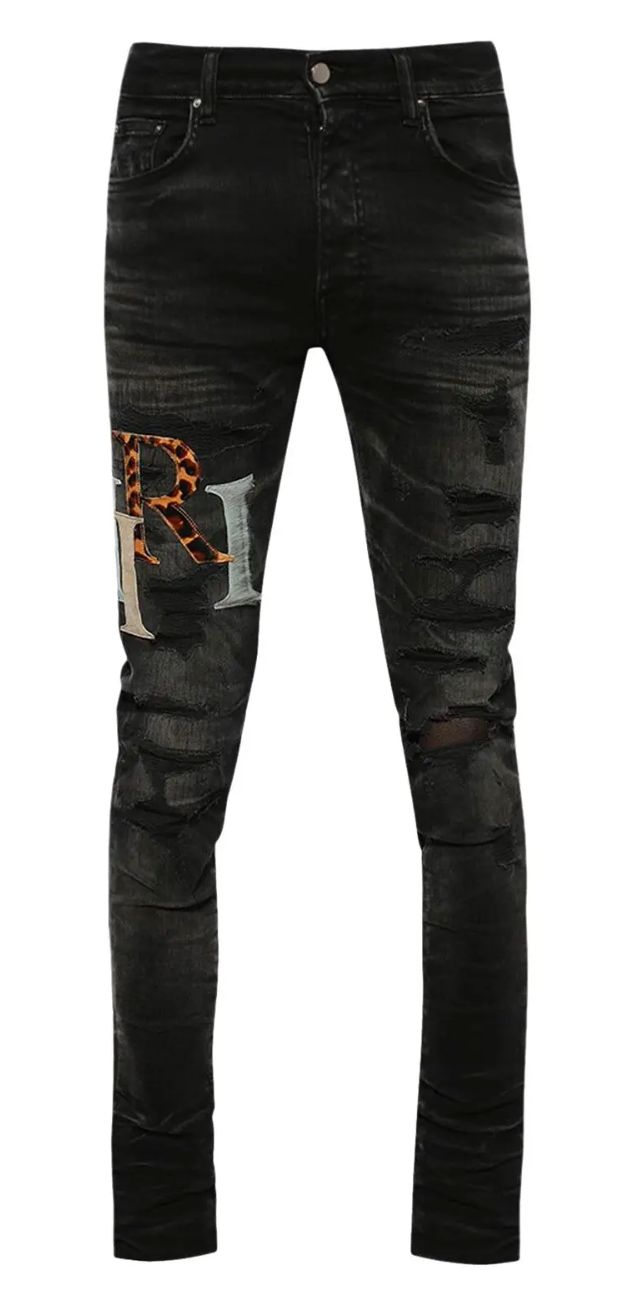 AMIRI Staggered Leather Logo Jeans