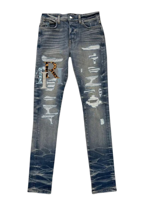 AMIRI Leather Staggered Logo Jeans VINTAGE INDIGO