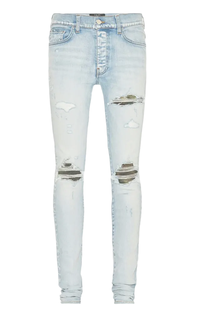 Amiri Mx1 Camo Light Indigo Blue Jeans
