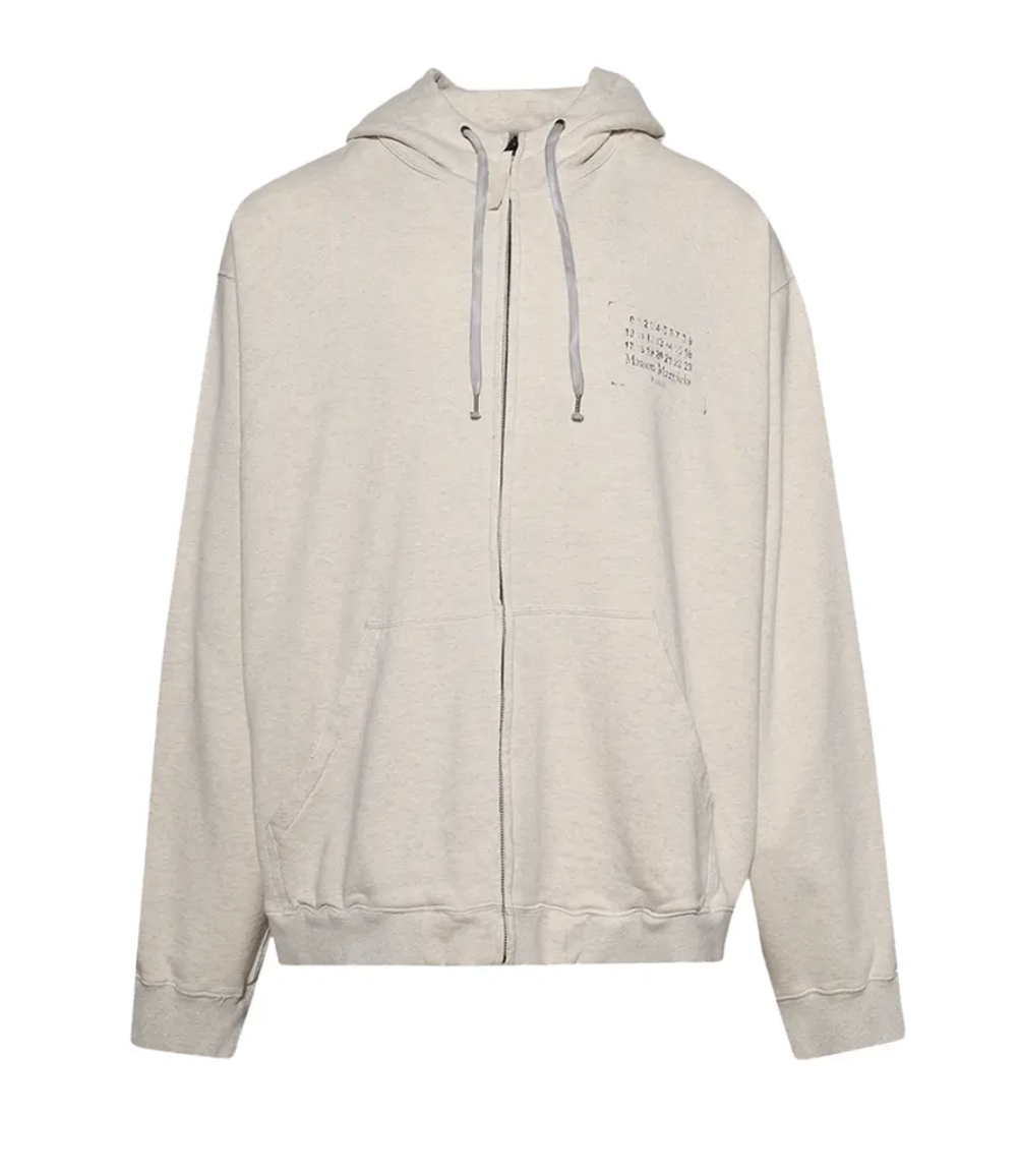Maison Margiela Stamp Logo Zip Hoodie 'Ecru Melange'