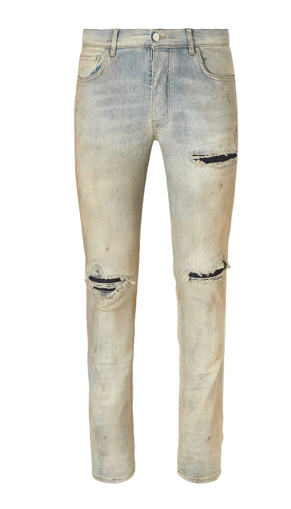 AMIRI MX1 Skinny-Fit Distressed Suede-Trimmed Jeans