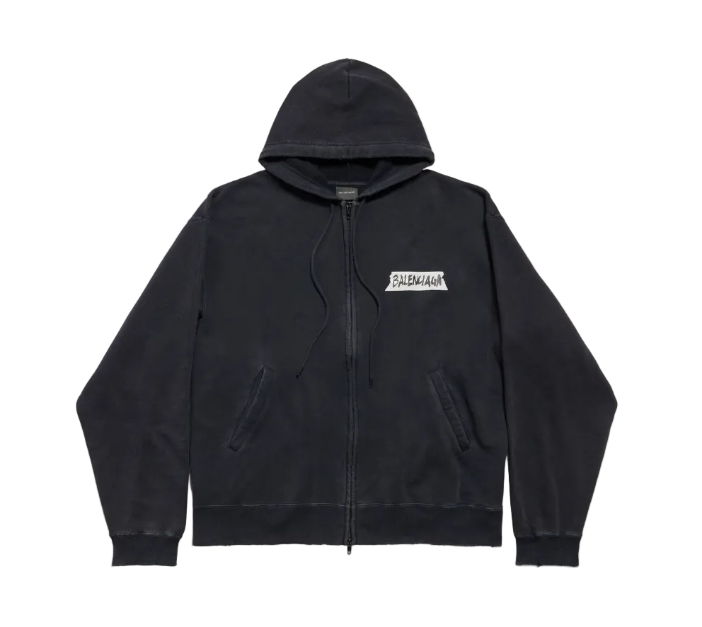 Balenciaga Masking Tape Oversized Zip-Up Hoodie
