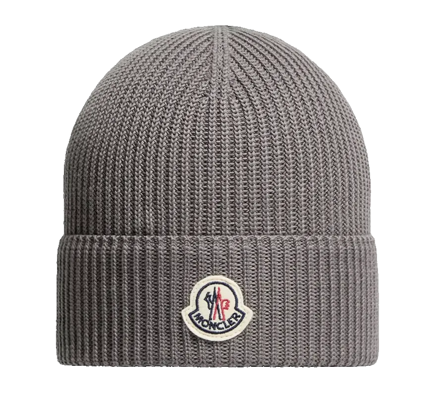 Moncler Logo Cotton Beanie Grey