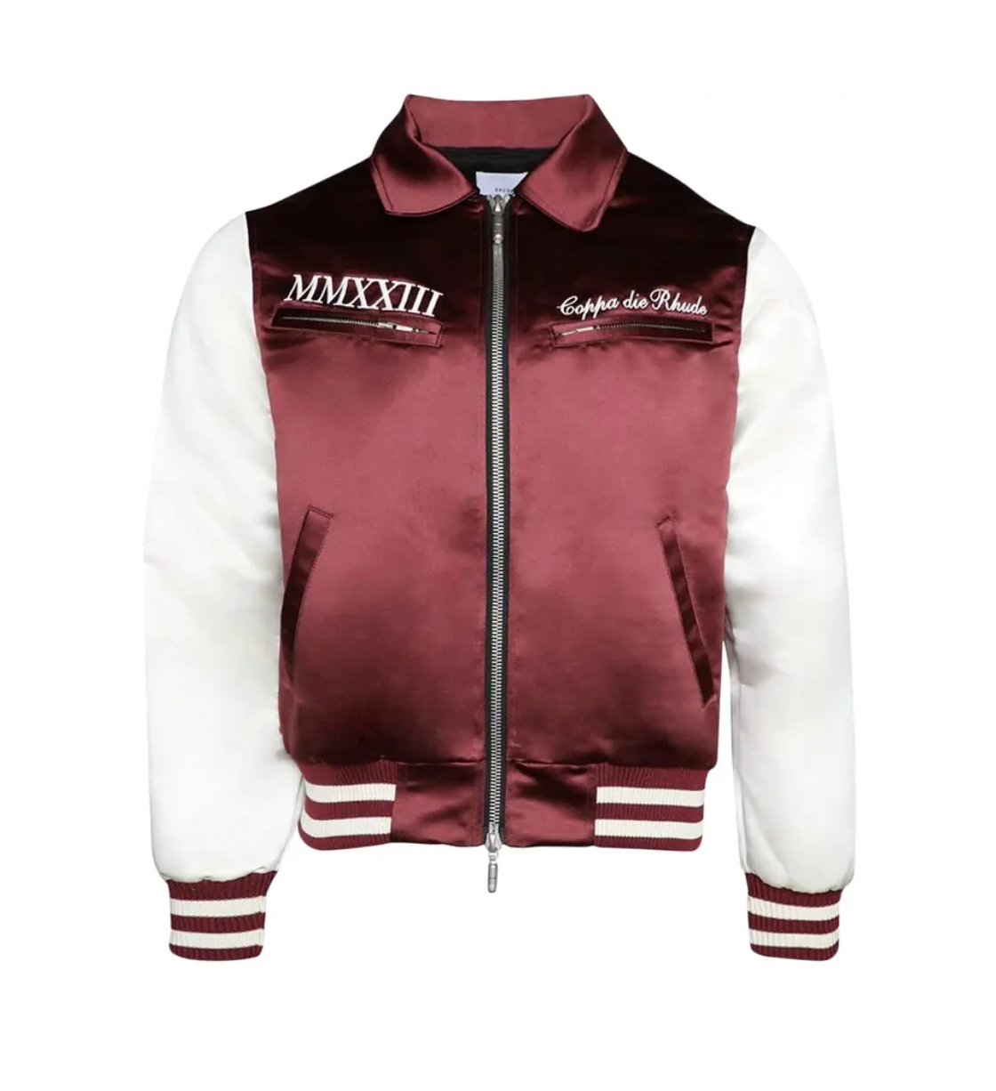 RHUDE Satin Varsity Jacket Red