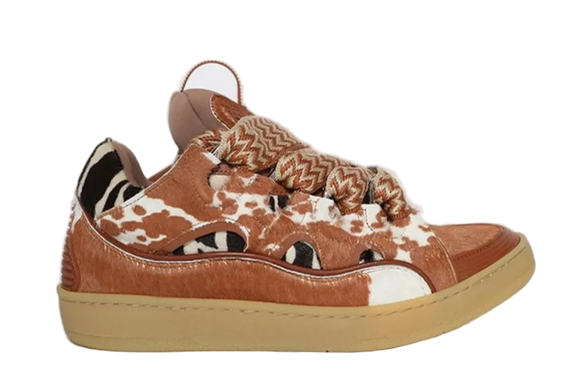 Lanvin Curb Cow Print Lace Up Sneakers