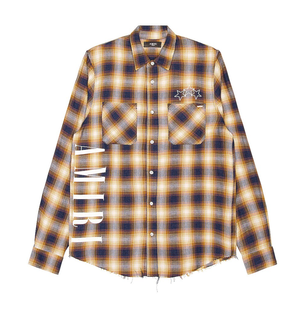 Amiri Three Star Plaid Yellow Blue