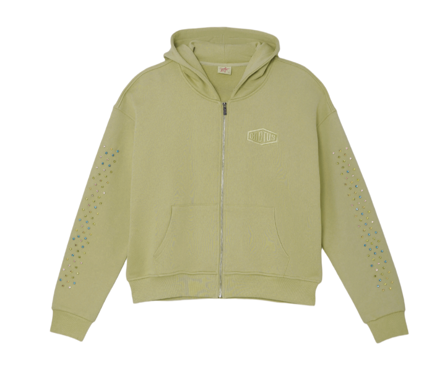 AZVA CRYSTAL CACTUS ZIP HOODIE SAGE