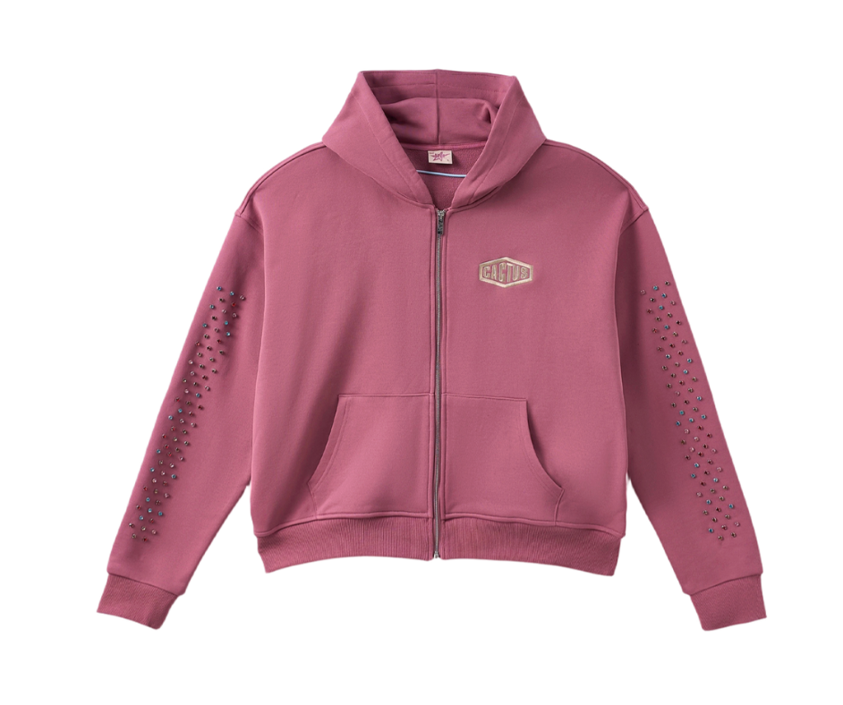 AZVA Crystal Cactus Zip Hoodie Pink