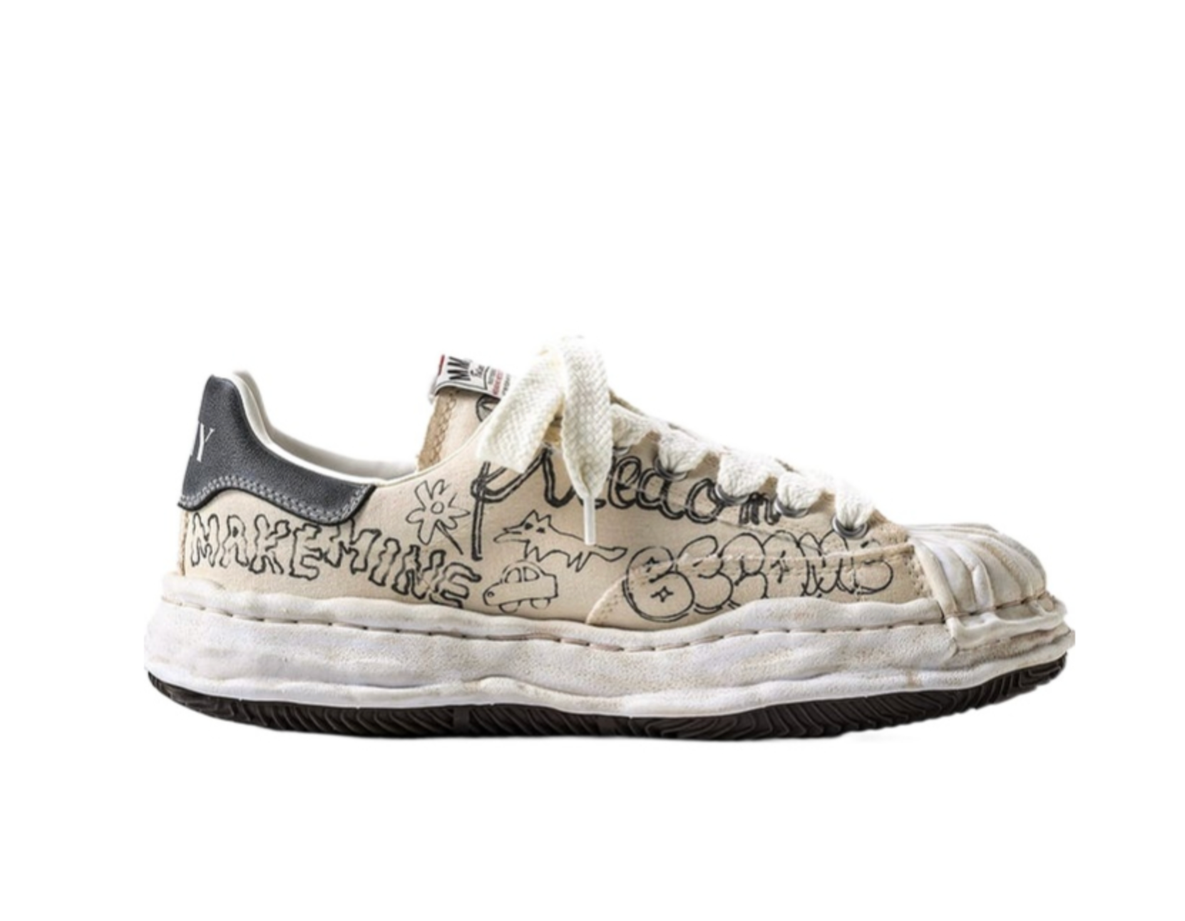 Maison Mihara Yasuhiro Blakey OG Graffiti Printed White Low-Top Sneakers