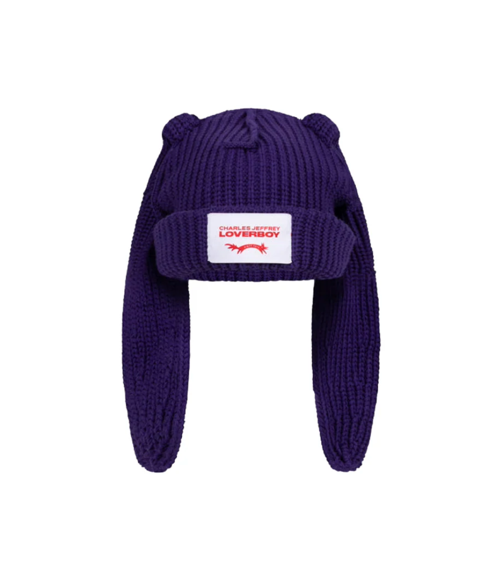 CHARLES JEFFREY LOVERBOY CHUNKY RABBIT BEANIE IN PURPLE