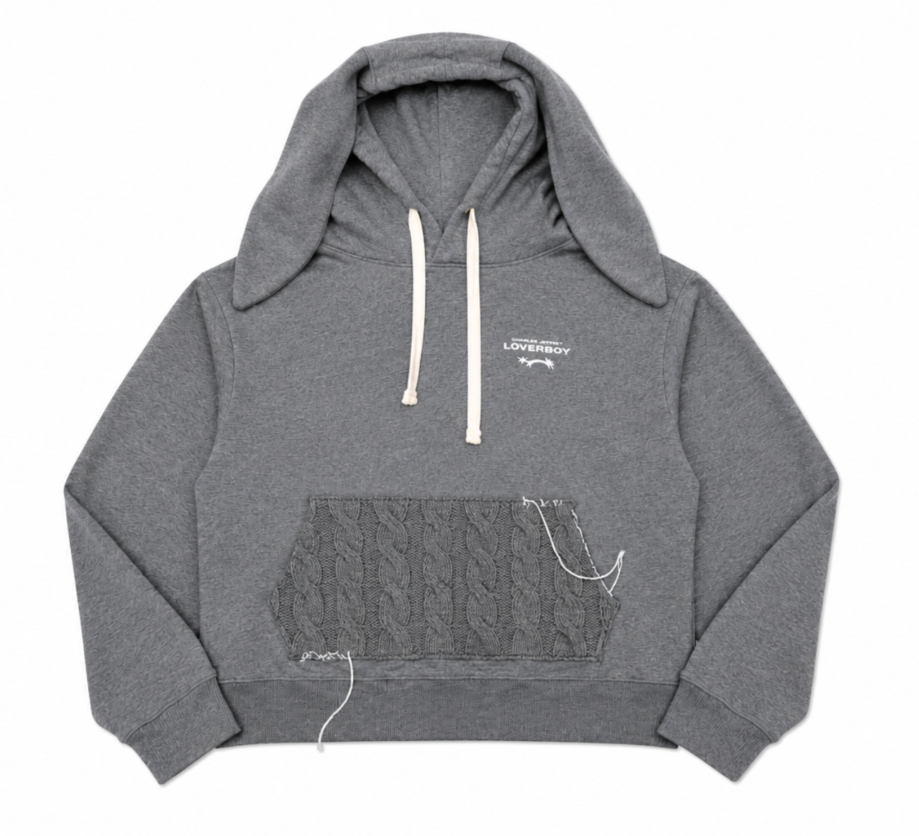 Charles Jeffrey LOVERBOY Gray Patch Rabbit Ears Hoodie