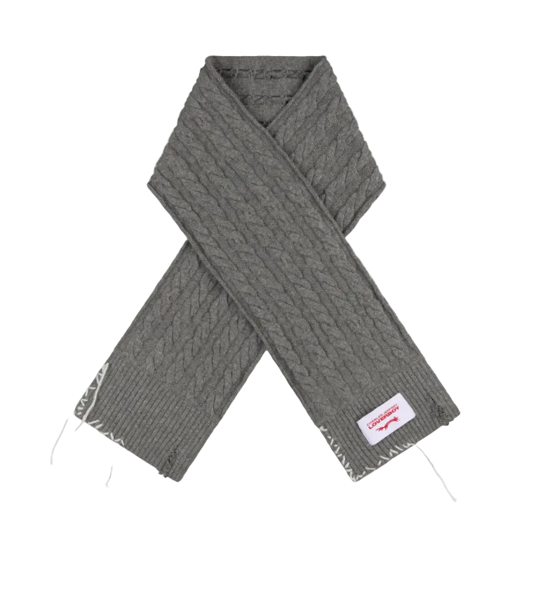Charles Jeffrey Loverboy CABLE KNIT SCARF IN GREY