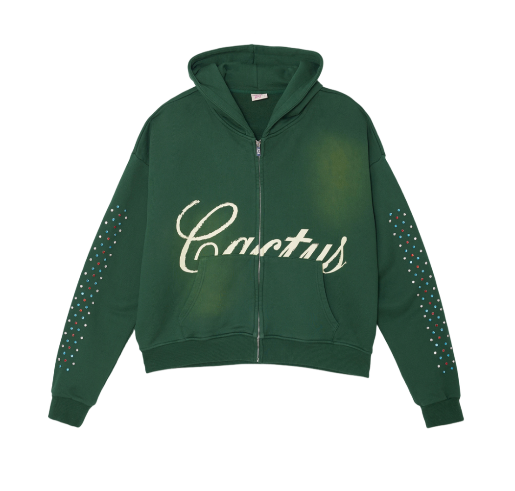 AZVA Hidden Crystal Zip Hoodie Green