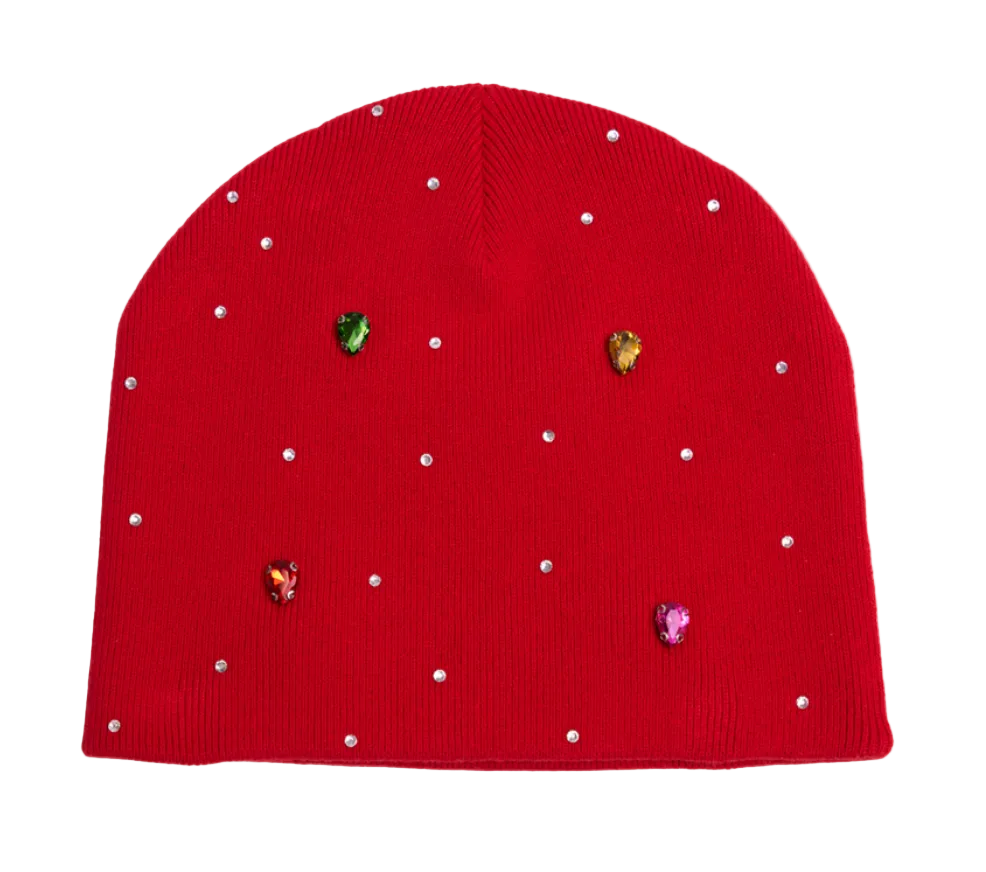 MNML Rhinestone Beanie Red