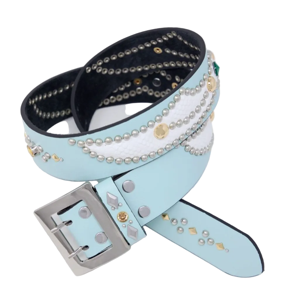 MNML Vintage Python Belt Aqua/White