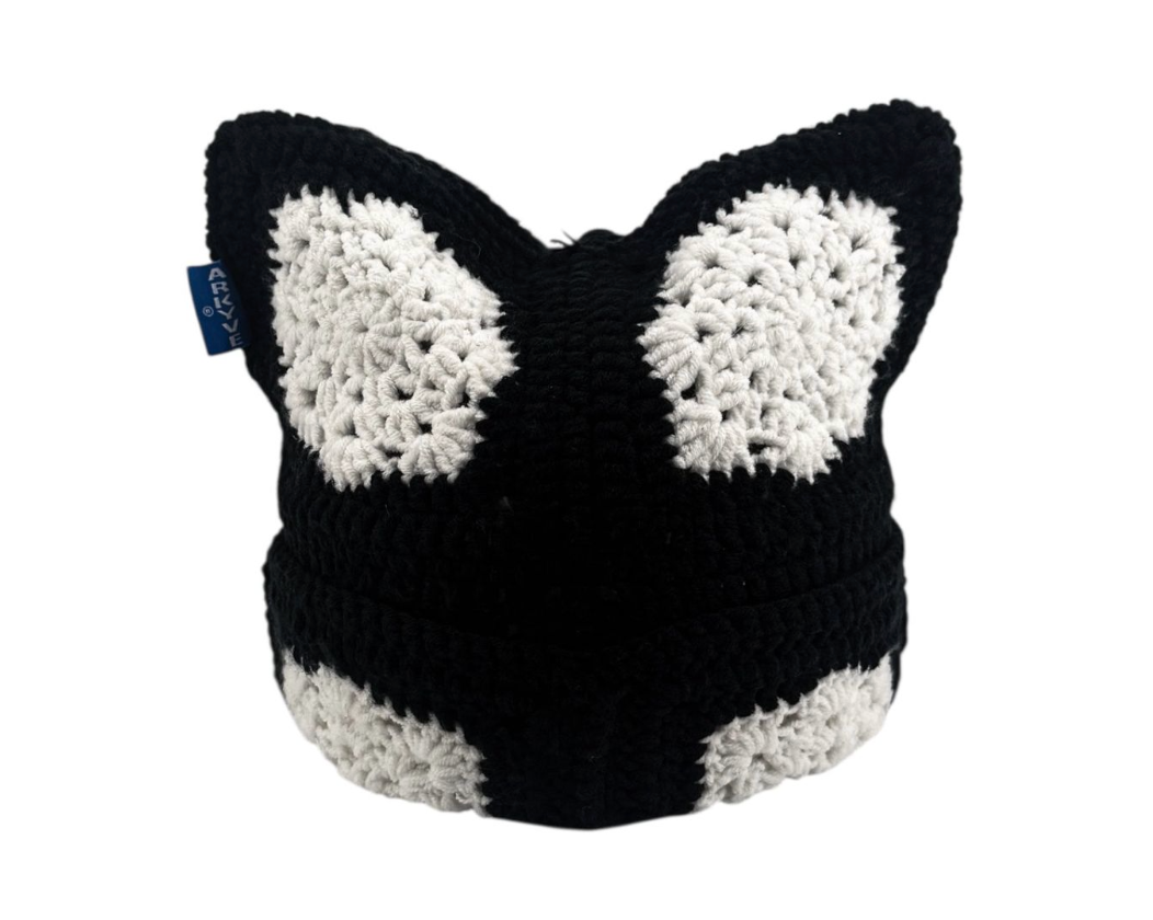 ARKYVE Black Snowflake Crochet Cat Hat