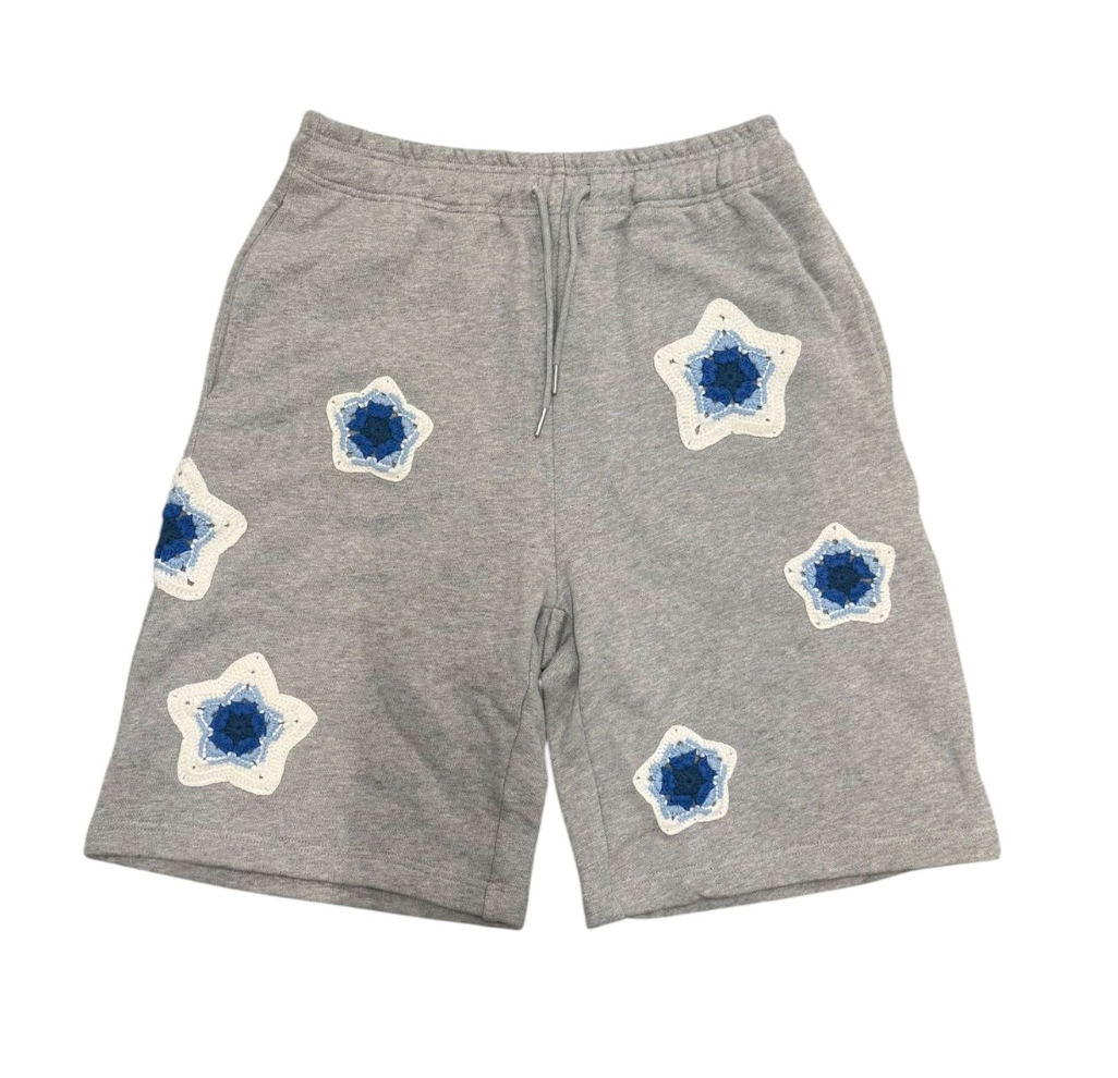 ARKYVE Grey Star Crochet Patch Sweatshorts