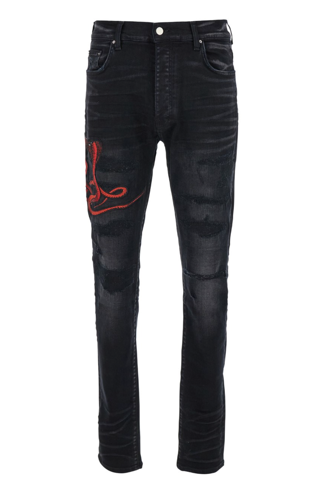 Amiri Black Skinny Jeans with Red Snake Patch