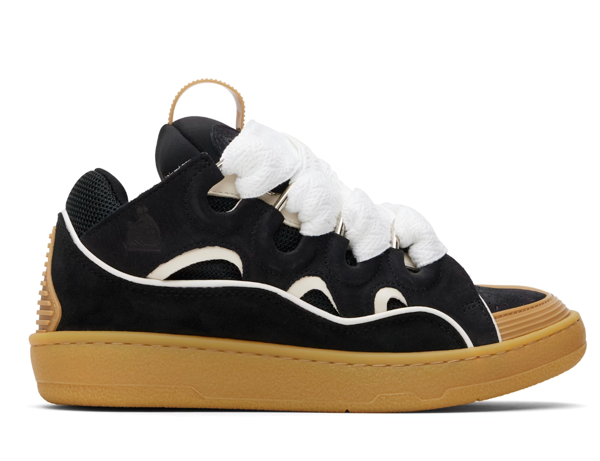 Lanvin Black & Tan Curb Leather Sneakers