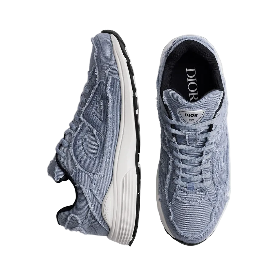 B30 Countdown Sneaker Blue Fringed Denim-Effect Stonewashed Canvas